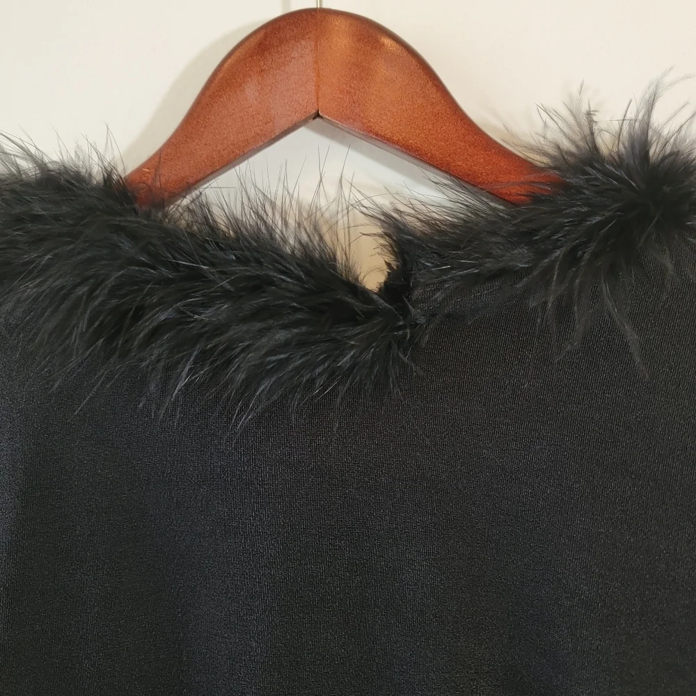 VTG Claudia Richard Black Faux Fur Trim Long Sleeve Top Sz MP Y2K Whimsigoth